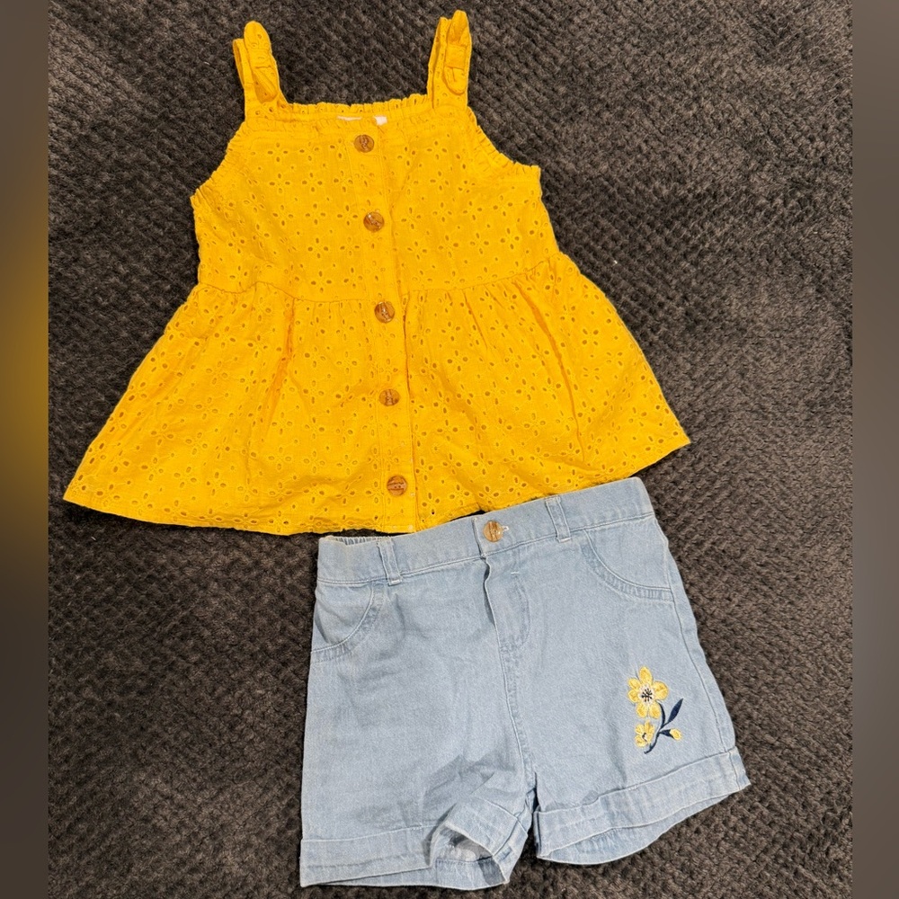 Little Lass Yellow Top and Blue Shorts Set
